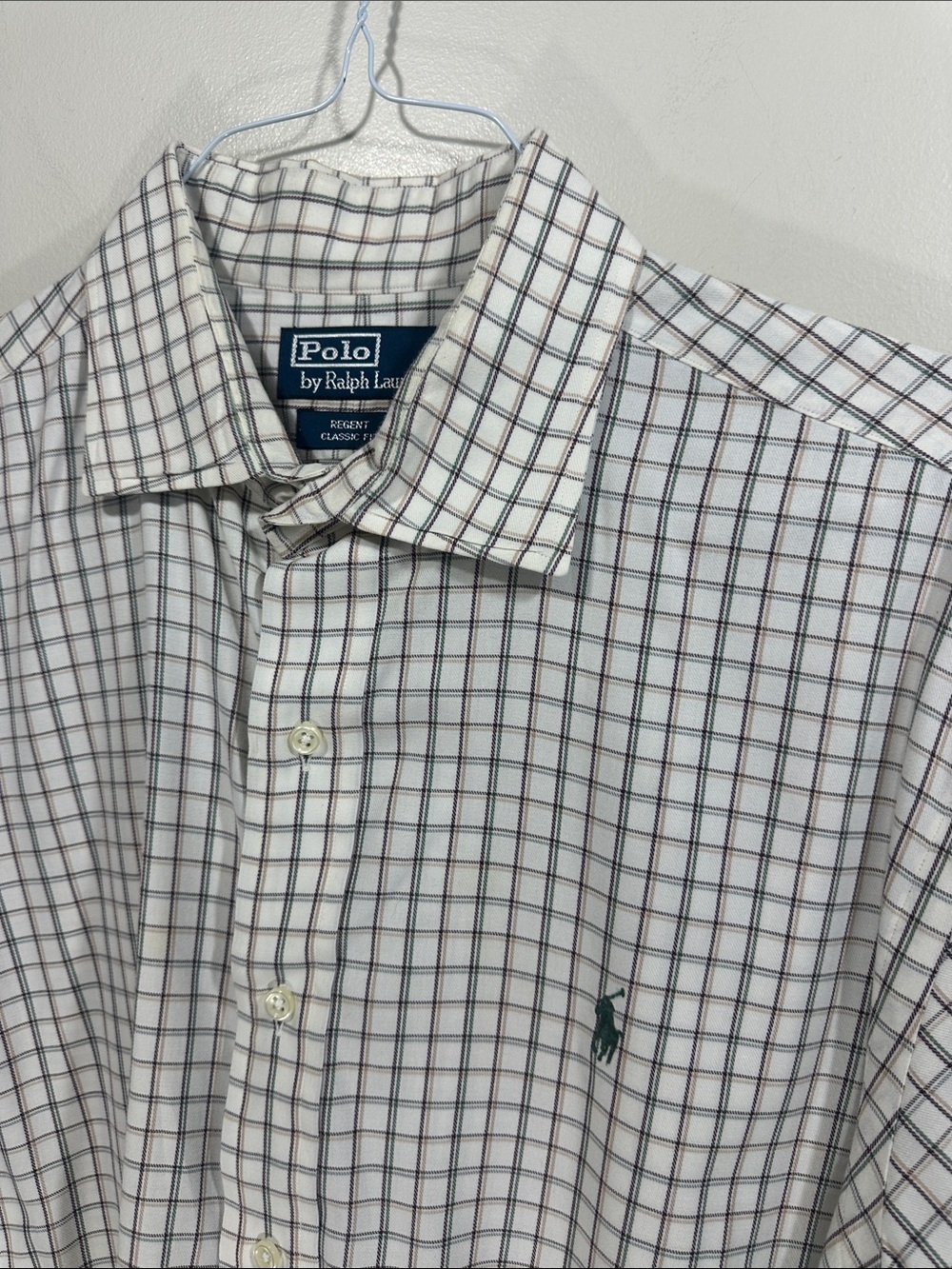 Polo by Ralph Lauren White Dress Shirt with Navy & Brown Windowpane XL - Picture 2 of 6